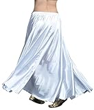 Aivtalk Belly Dance Long Satin Full Circular Swing Dance Skirt White
