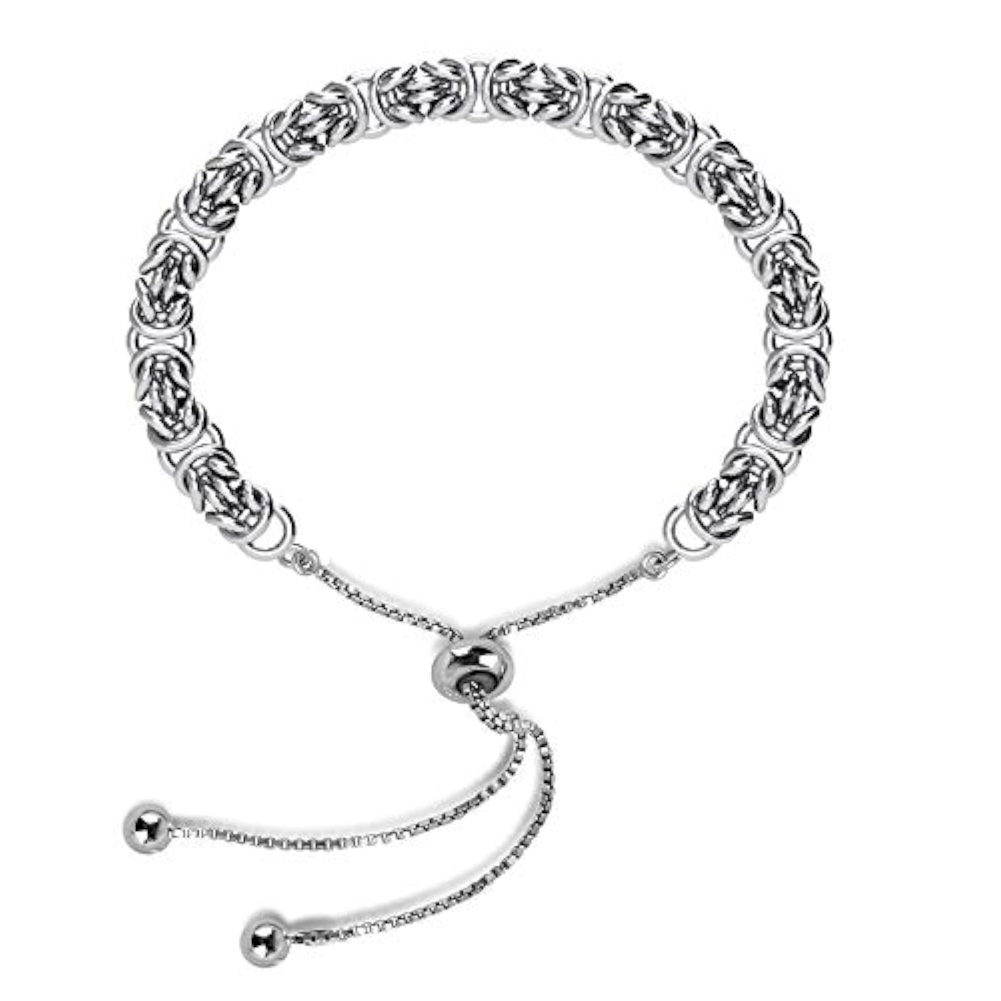 Women's 925 Sterling Silver BIS Hallmarked Sliding Bolo Byzantine Bracelet