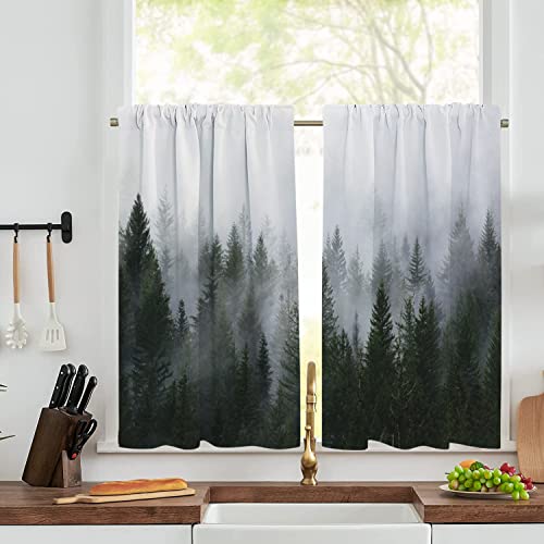 Ortigia Misty Forest Kitchen Curtains For Bedroom Living Room Fantasy Fog Magic Winter Tree Window Curtains Woodland Nature Farmhouse Door Curtains For Door Windows 2 Panels 28.3Wx36.2H #TOP1