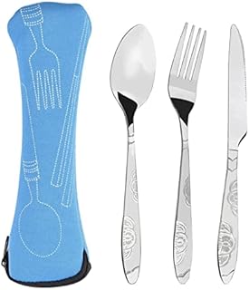 EQLEF Creative Tableware, Stainless Steel Cutlery Set for Picnic or Camping 3 pcs with Storage Bag