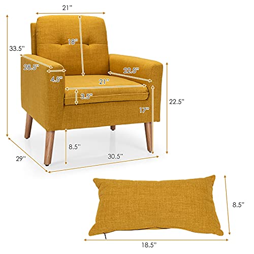 Komfott Tufted Accent Armchair Set Of 2, Modern Leisure Chair With Waist Pillow, Comfortable Backrest & Ergonomic Armrest, Breathable Fabric & Soft Sponge, Ideal For Living Room & Office, Yellow #TOP6