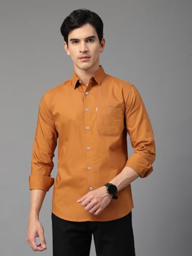 Image of Majestic Man Solid Cotton Casual Shirt - Slim Fit, Full Sleeves, Premium Button Closure