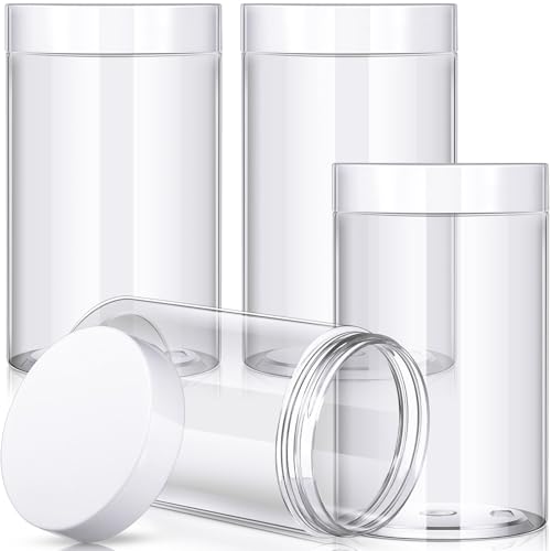 Image of Patelai 4 Pcs Plastic Jars Wide Mouth with Lids,32 Ounce,White