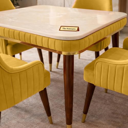 Image of Onyx Elite Modern Dining Table Set 4-Seater Modern Wooden Dining Table Set | 1 Year Warranty | Onyx Top Table with 4 Chairs (Yellow)