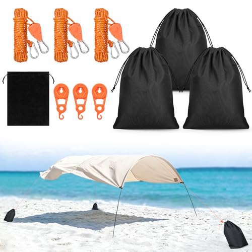 3 Pack Beach Shade Accessories Compatible with Shibumi Beach Canopy Canopy Wind Assist Kit Include Rope with Ratchet Pulley Sunshade Weight Sandbag for Stable Tent-Like Shade (Excluding Canopies)