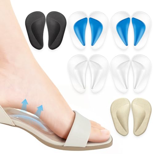 アーチサポートインサート、粘着ジェルアーチサポートパッド フラットフィート足底筋膜炎用シューズインソール、痛みを和らげるアーチサポートクッション 女性 男性 ハイヒール フラットシューズ (2*クリア+2*ブルー+ブラック+ベージュ)