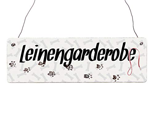Interluxe Holzschild - Leinengarderobe - Türschild, Dekoschild, Schild als Geschenk für Menschen mit Hund