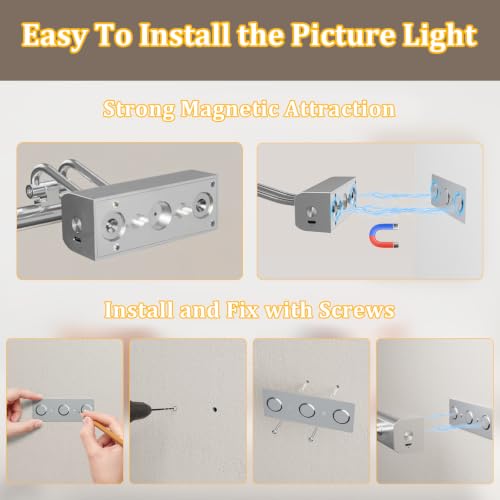 Image of Picture Light for Wall, Platinum Silver, Battery Operated, Remote Control | 4000mAh Cordless,Wall Light, Magnetic for Easy to Charge,Timers, Display for Gallery Living Room Bedroom