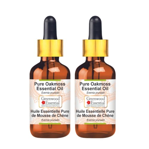 Image of Greenwood Essential Pure Oakmoss Essential Oil (Evernia prunastri) with Two Glass Droppers Steam Distilled (Pack of Two) 15ml X 2 (1 oz)