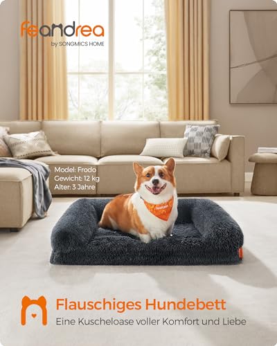 Feandrea FluffyHug Hundebett, Hundekissen Größe L, Hundematte für mittelgroße Hunde, Hundesofa Noppenschaumstoff, Bezug abnehmbar und waschbar, 91 x 68 x 16 cm, dunkelgrau PGW232G02V1