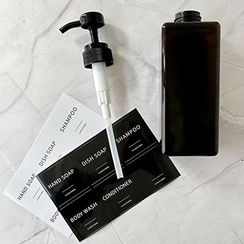 Image of Amber Soap Dispenser with Waterproof Labels, 16 oz Dish Soap Dispenser for Kitchen, Thickened Plastic Hand Soap Dispenser for Bathroom, Shampoo and Conditioner Pump Bottles with Silicon Funnel, 2 Pack