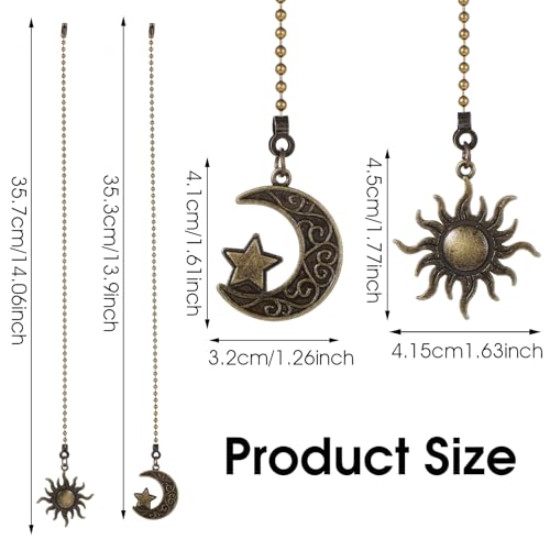 Image of Mabor Ceiling Fan Pull Chain, 2 Pack Ceiling Fan Chain Extenders Totem Bohemia Pendant Extension Decorative 3mm Beaded Ball Chain Extender Ornament with Connector Moon and Sun