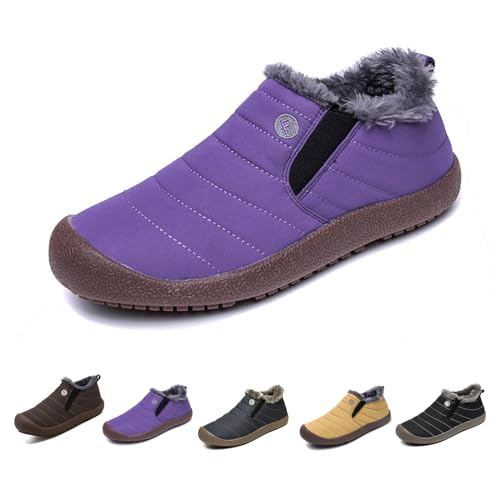 Men's Waterproof Warm Plush Lined Outdoor Snow Ankle Boots,Anti-Slip Slip-on Lightweight Winter Shoes