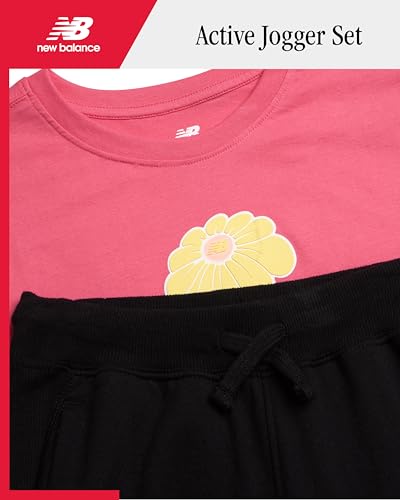 New Balance Active Girls Sweatpants Set - 2 Piece Short Sleeve Active T Shirt and Jogger Girls Pants with Pockets (7-16)2
