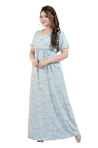 Image of Fabme Women's Full Length Printed Pre and Post Pregnancy Pure Cotton Nursing Nightdress Nighty
