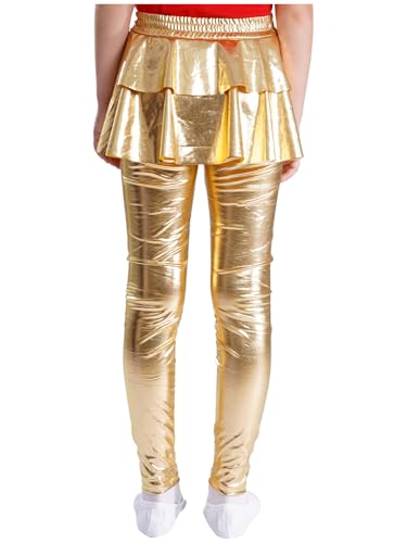 Kids Girls Metallic Tutu Leggings with Ruffle Skirt Sparkly Shiny Stretchy Skirted Pants Dance Pantskirt3