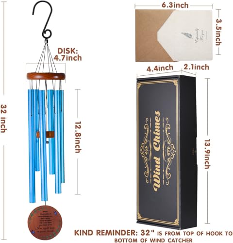 Image of Memorial Wind Chimes for Loss of Loved One - Sympathy Gift for Loss of Dad, Mom, Baby, or Friend - Outdoor Bereavement Wind Chimes, Blue Round Design