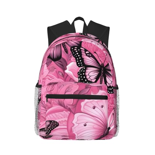 Sac à dos de randonnée imprimé papillon rose pour le plein air