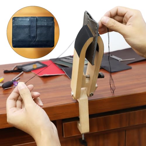FASTTOBUY Outil de couture réglable pour poney en cuir - Outil amélioré réglable - Système de laçage pour maintenir le cuir lors de la couture du cuir (pince en bois pliable) – vue 4
