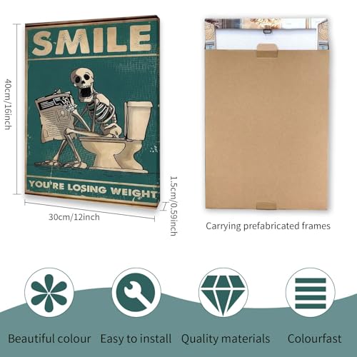 Qiukoo Wall Art Funny Skeleton Picture for Toilet – Framed Bathroom Sign with Hooks, Waterproof and Moisture-Resistant Artwork, Humorous Bathroom Decor Gift, 12x16 Inch - Cosy Home Interiors Qiukoo Wall Art Funny Skeleton Picture for Toilet – Framed Bathroom Sign with Hooks, Waterproof and Moisture-Resistant Artwork, Humorous Bathroom Decor Gift, 12x16 Inch - Image 2
