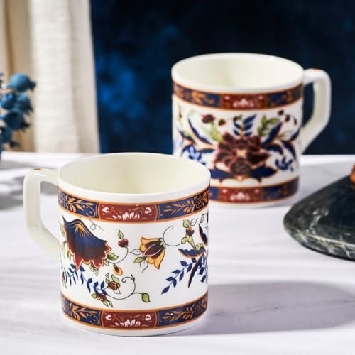 Image of GOLDEN QUEEN'S Handcrafted Floral Tea Cups - Set of 6 | Perfect for Daily Use, Elevate Your Tea and Coffee Experience - Floral Bouquet