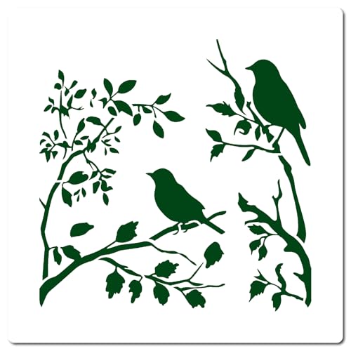 GORGECRAFT Pochoir Oiseau sur Branche 30x30cm Grand Modèle Réutilisable Oiseaux sur Arbre Modèle Feuille Silhouette Signe Maison Colibri Pochoirs pour...