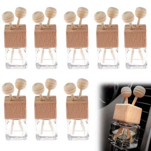 Diffuseur Vide pour Voiture en Verre avec Clip 8PC Désodorisant Diffuseur Bouteille Flacon de Parfum Désodorisant pour Grille d'aération de Voiture, Décorer Maisons, Bureaux, Voitures