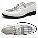 Men's Plaid Patent Leather Classic Gold Buckle Penny Loafers Fashion Comfortable Breathe Pointed Toe Slip On Formal Shoes for Casual Business Walking Dress Shoes (White,12)