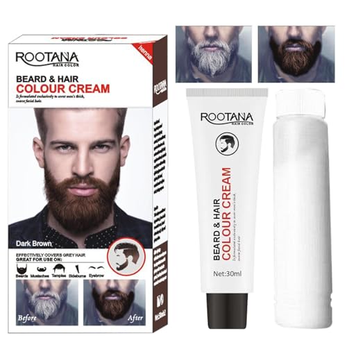 Teinture Barbe Hommes - Kit De Coloration Moustache Et Barbe, Couleur Naturelle Et Résistante, Formule Douce, Noir Et Marron, 60ML