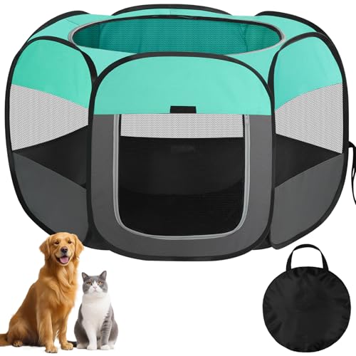 Recinto per Cani da Interno, Pieghevole Recinto per Gatti Cani Cuccioli Piccoli Animali, Gabbia per Gatti da Esterno in Tessuto Oxford con Borsa per il Trasporto, per Viaggi Campeggio Verde Chiaro M