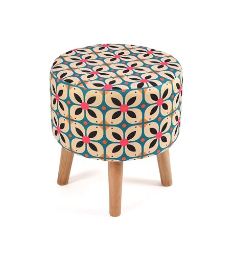 Image of NACIA Printed Ottoman Stool Set of 2 | Soft Cushioned Velvet Pouf Footrest with Wooden Legs | Decorative Seating Stool for Bedroom Living Room Home & Office (16x16x17 Inch, Boho Chic)