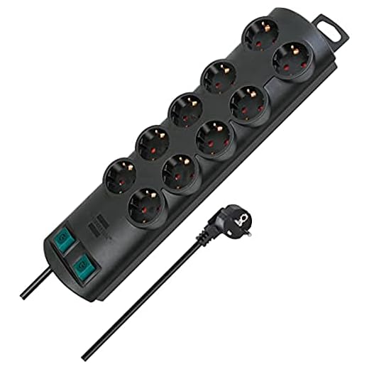 Brennenstuhl Primera-Line regleta enchufes con 10 tomas corriente y 2 interruptores individuales (cable de 2 m, interruptor iluminado, montable) negro