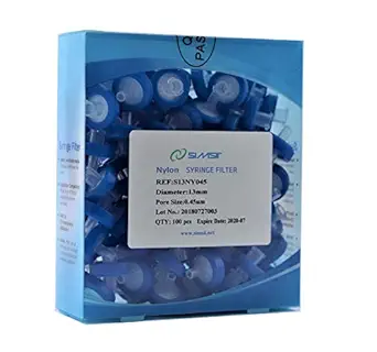 Simsii Syringe Filter, Nylon Membrane Lab Disc, Diameter 13 mm, Micron Pore Size 0.45 um, Pack of 100