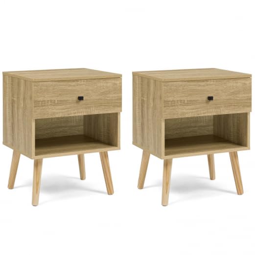 IDMarket – Juego de 2 mesitas de noche Emmie escandinavas 1 cajón con niche de haya