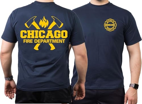 T-shirt Chicago Fire Dept. Axes and Flames en jaune, bleu marine, bleu, 3XL