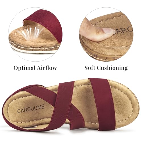 Carcuume Women's Suede Flat Sandals Elastic Slingback Slip-On with Cushioned Wedge Sole for Walking, Beach Weddings,VJAMIE-0003