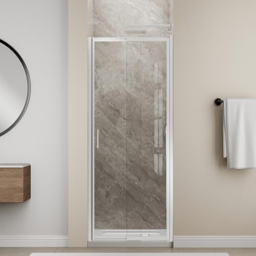 Image of 26-30 inch W x 72 inch H Pivot Shower Door, 3 /16 inch(5mm) Glass, Brushed Nickel