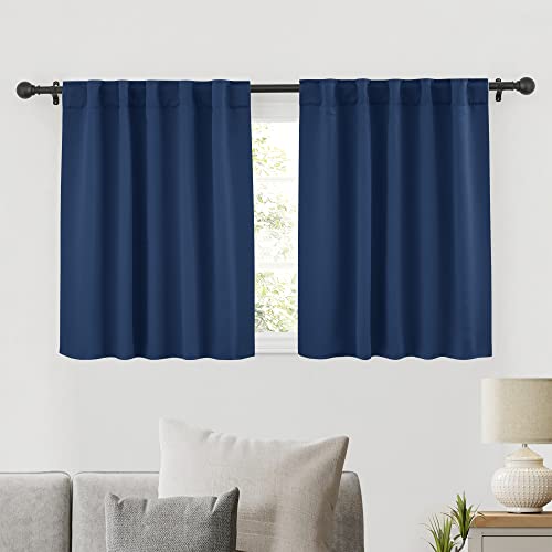 Image of RYB HOME Small Window Curtains Blackout, Privacy Thermal Insulating Drapes for Bedroom Bathroom Basement Cafe Classroom Window Decor, W 34 x L 45 inches, Navy, 2 Panels