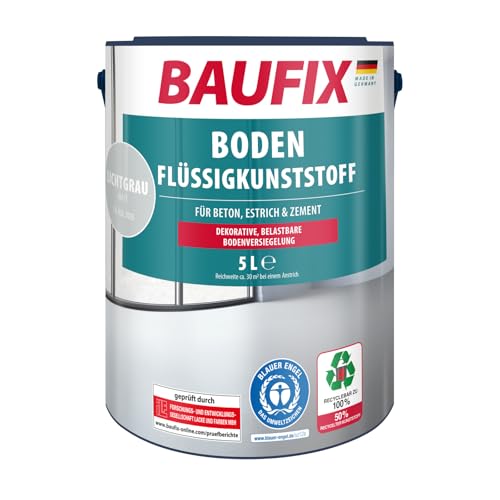 BAUFIX Boden-Flüssigkunststoff lichtgrau, matt, 5 Liter, Beton- und Bodenfarbe, atmungsaktive Betonfarbe für außen und innen, für Beton/Estrich/Zement