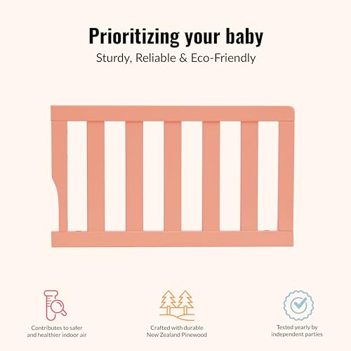 Image of Dream On Me Toddler Guard Rail for Convertible Crib, Solid Wood Bed Rail for Toddler Bed Conversion, Fusion Coral