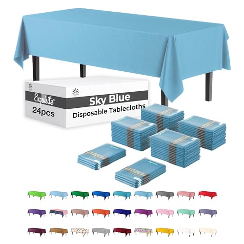 Image of Party Solids Sky Blue Rectangular Plastic Tablecloth - 54x108 Inch, Pack of 24