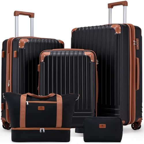 KUNEL Expandable 5 Piece Luggage Sets with Detachable Spinner Whe...