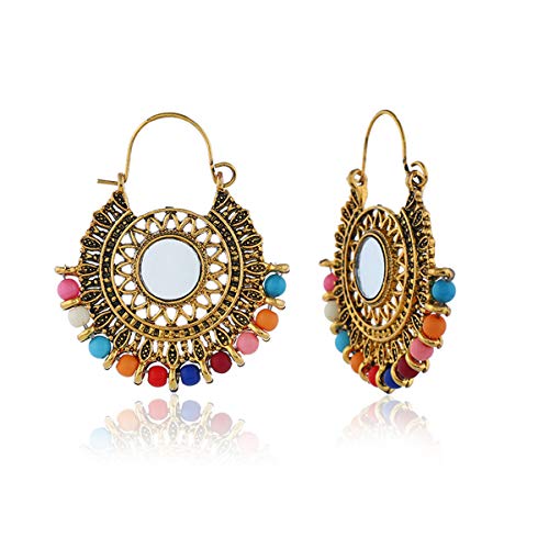 Antique Ethnic Brocade Mexico Gypsy Engraved Lotus Hook Dangle Earrings for Women