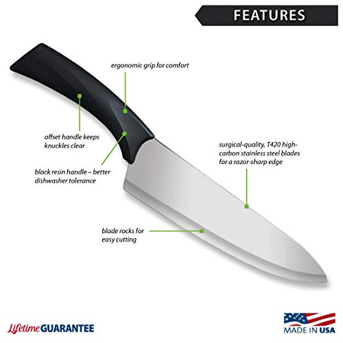 Rada Cutlery Anthem Series French Chef Knife Stainless Steel Blade With Ergonomic Black Resin Handle, 13-3/8 Inches #TOP6