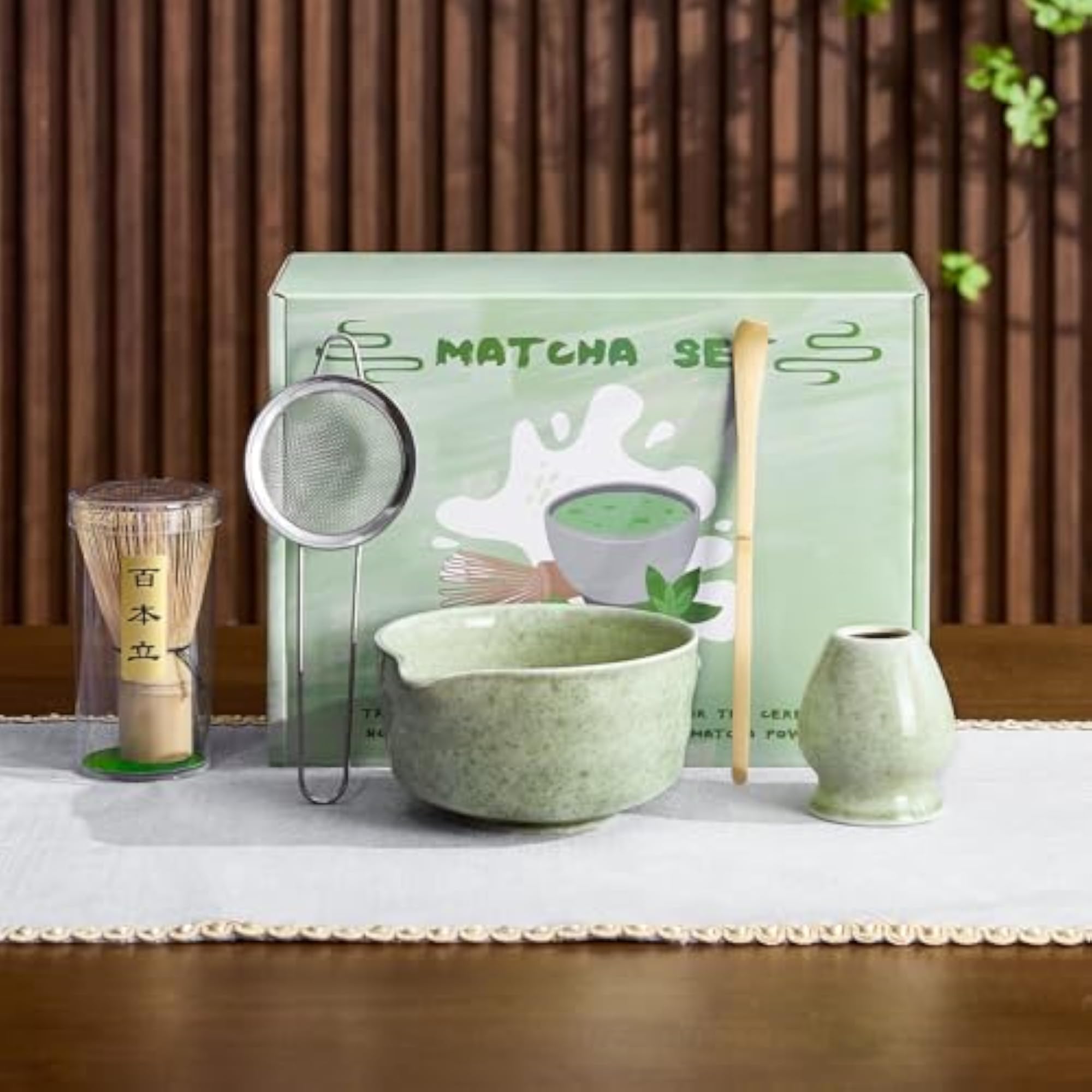 5pcs Matcha Whisk Set with Bowl, Holder & Sifter