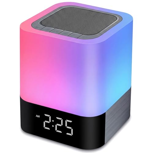 Gallstep Night Lights Bluetooth Speaker, Alarm Clock Bluetooth Speakers Touch Sensor Bedside Lamp Dimmable Multi-Color Changing Bedside Lamp, MP3 Player, Wireless with Lights