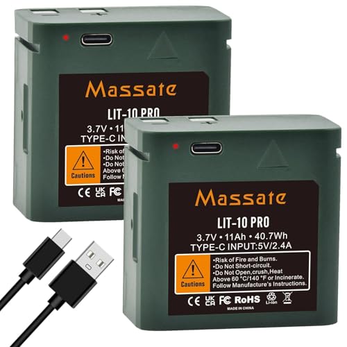 Massate 2-Pack LIT-10 Pro Rechargeable Lithium Battery