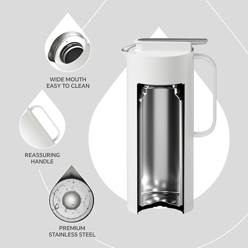 Image of IDEUS Thermal Coffee Carafe 50oz (1,400ml), Stainless Steel Double Wall Insulated Vacuum Flask, Water Jug Coffee Server and Beverage Dispenser, Heat and Cold Retention, White