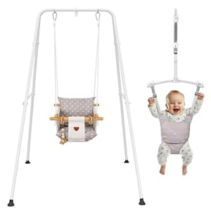 2 in 1 Baby Jumper & Swing, Baby Jumper for Indoor and Outdoor Use, Toddler Swing with Foldable Stand, Stable Bouncer Jumper（White）