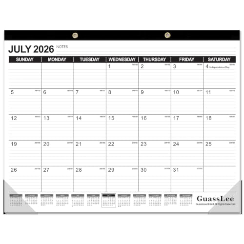 Image of GuassLee Large Desk Calendar 2026-2027,19 Months from Jun. 2026 to Dec. 2027, 22 x 17 Inches Desktop Wall Calendar Hanging Planner with Julian Date, Notes, Reinforced Corners for School Home Office